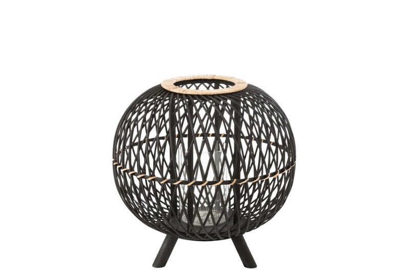 Lantern Ball On Foot Bamboo Black/Natural Large