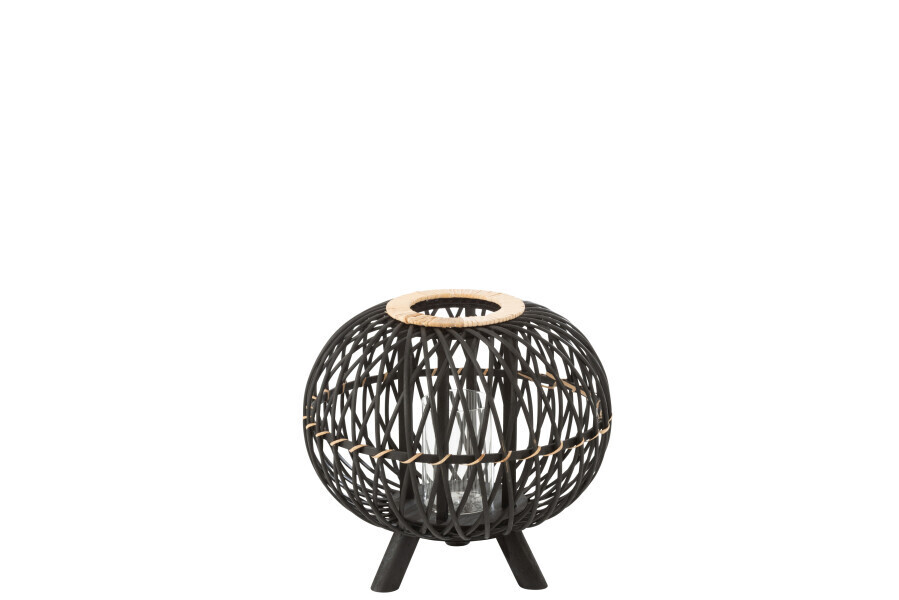 Lantern Ball On Foot Bamboo Black/Natural Small