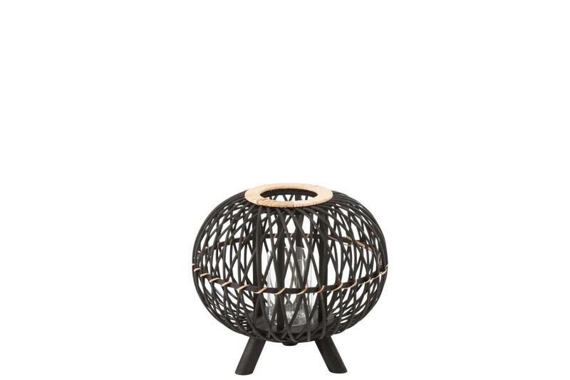Lantern Ball On Foot Bamboo Black/Natural Small