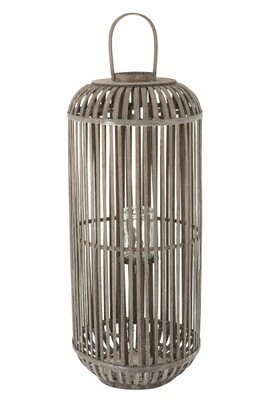 Lantern Cylinder Wood Grey Large