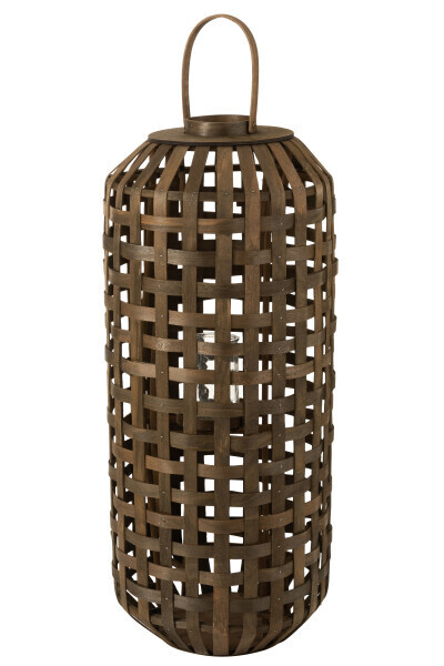 Lantern Cylinder Wood Dark Brown Large