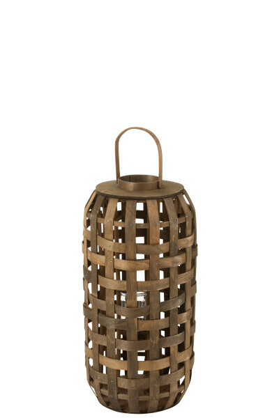 Lantern Cylinder Wood Dark Brown Small
