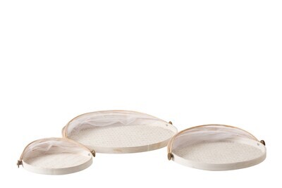 Set Of 3 Trays With Fly Cover Bamboo White