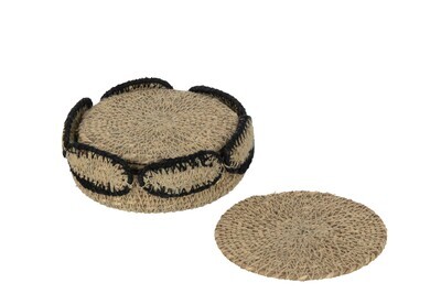 Set Of 6 Coasters Glass Marie Seagrass Natural Black