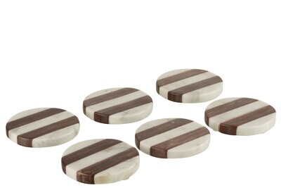 Set Of 6 Coasters Oni Marble White/Brown