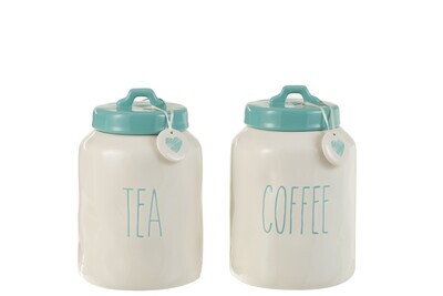 Storage Jar Coffee/Tea Ceramic Blue/White Assortment Of 2