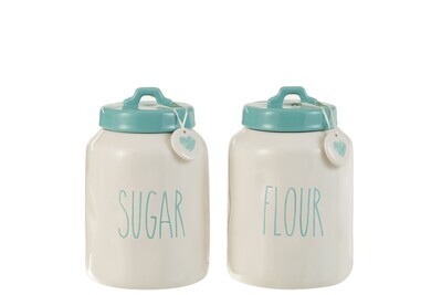 Storage Jar Flour/Sugar Ceramic Blue/White Assortment Of 2