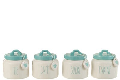 Storage Jar Flour/Sugar/Coffee/Tea Ceramic White/Blue Assortment Of 4