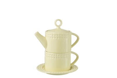 Tea Pot And Tea Cup Ceramic Yellow