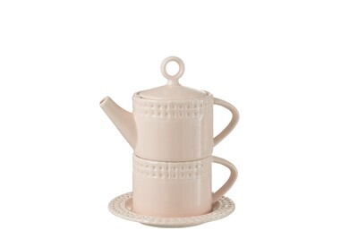Tea Pot And Tea Cup Ceramic Pink