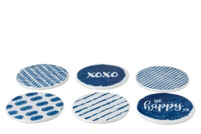 Box Of 6 Coasters Print Porcelain Blue/White