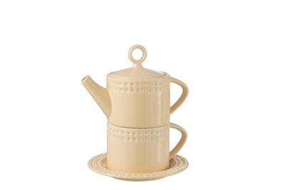 Tea Pot And Tea Cup Ceramic Peach