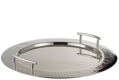 Tray 2 Handles Round Stainless Steel Silver