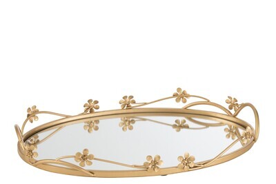Tray Mirroir Oval Flowers Gold Large