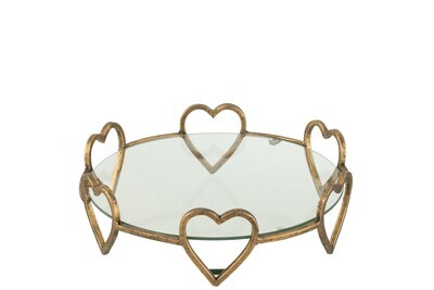 Tray 6 Hearts Metal/Glass Gold