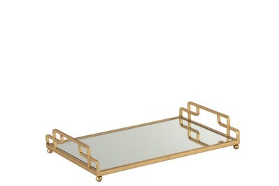 Set 2 Trays Rectangular Metal/Glass Gold