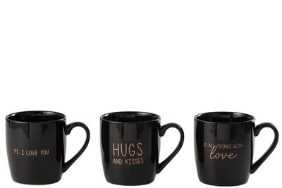 Mug Love Ceramic Black Assortment Of 3