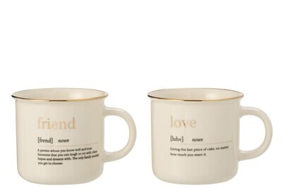 Mug Message Love Friend Ceramic Gold Assortment Of 2