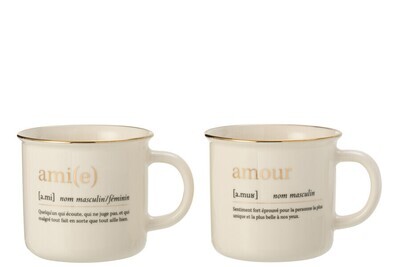 Mug Message Amour Ami Ceramic Gold Assortment Of 2