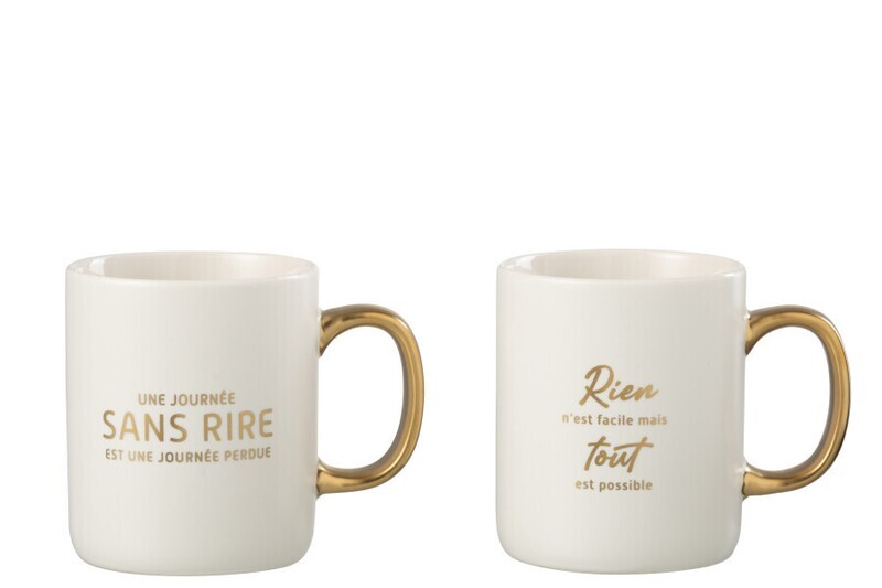 Mug Message Positif Porcelain White / Gold Assortment Of 2