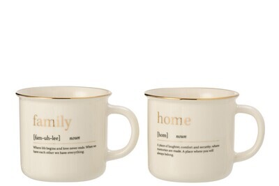 Mug Message Family Home Ceramic Gold Assortment Of 2