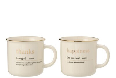 Mug Message Happiness Thanks Ceramic Gold Assortment Of 2