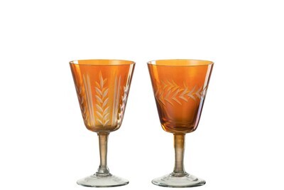 Drinking Glass Foot Vertical Stem Glass Orange Assortment Of 2