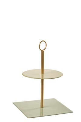 Food Stand Round+Square Metal Green/Gold