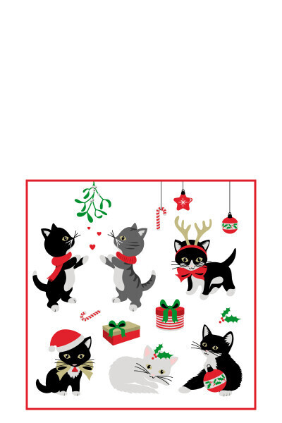 Pack 20 Napkins Christmas Cats Paper Mix Large
