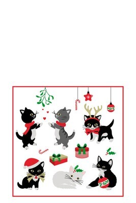 Pack 20 Napkins Christmas Cats Paper Mix Large