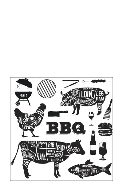 Pack 20 Napkins Barbecue Paper White/Black Small