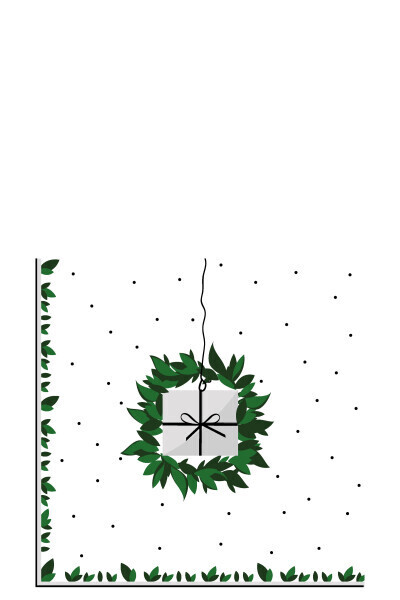 Pack 20 Napkins Leaves Wreath Gift Paper White/Green Large