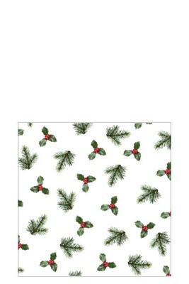 Pack 20 Napkins Holly Leaves Paper Mix Large