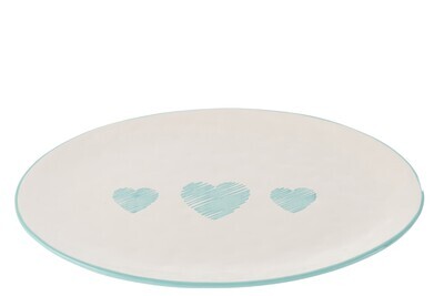 Dish Oval Heart Ceramic White/Blue