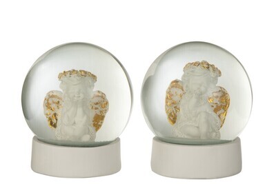 Water Globe Angel Poly White/Gold Assortment Of 2