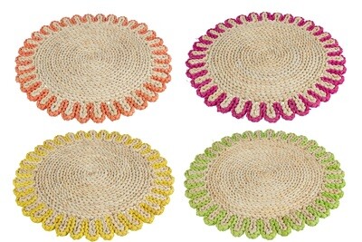 Placemat Round Colourful Edge Corn Husk Mix Assortment Of 4