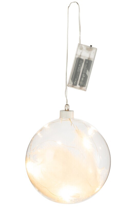 Ball Deco Feathers+Led Glass White Large