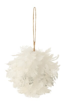 Ball Hanger+Glitters Feathers White