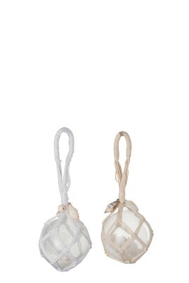 Ball Deco Hanger Glass White/Beige Assortment Of 2