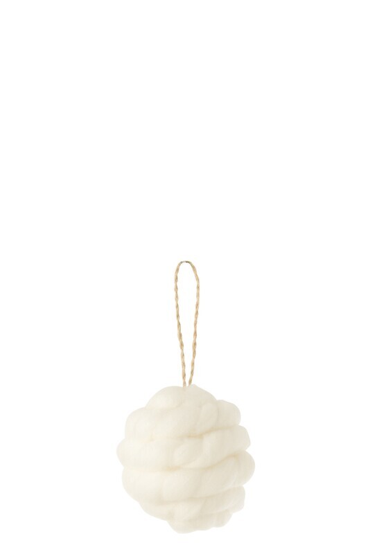 Ball Hanger Braided Wool Textile White