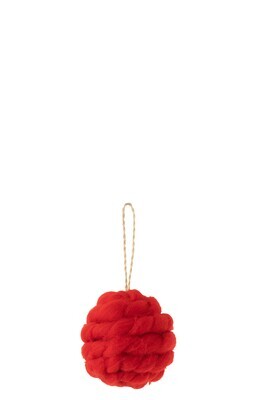 Ball Hanger Braided Wool Textile Red