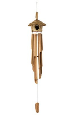 Wind Chime Bird House Bamboo Natural Large