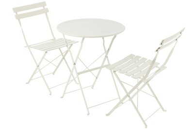Set Of 3 Table + 2 Chairs Outdoor Foldable Metal White