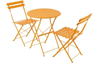 Set Of 3 Table + 2 Chairs Outdoor Foldable Metal Orange