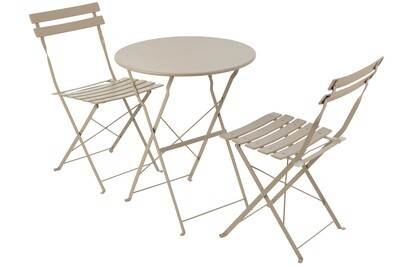 Set Of 3 Table + 2 Chairs Outdoor Foldable Metal Beige