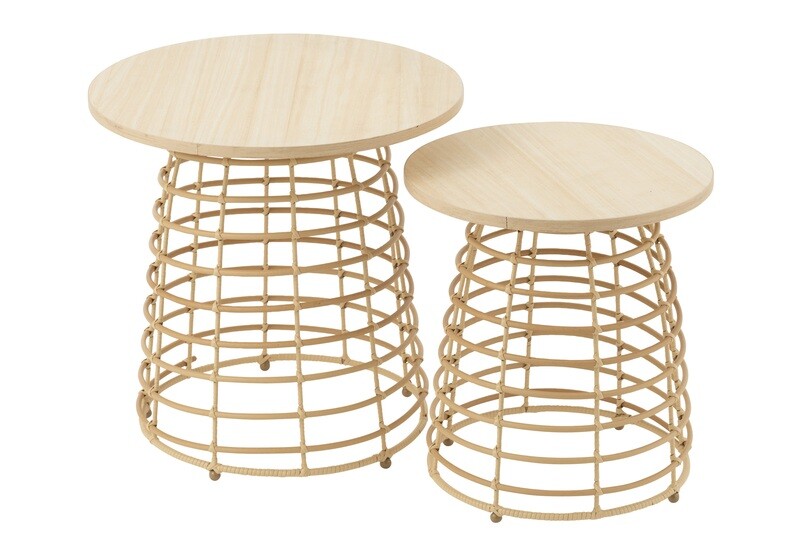 Set Of 2 Sidetables Round+Circular Foot Wood Natural