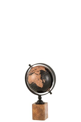 World Globe On Foot Wood Black/Brown Small