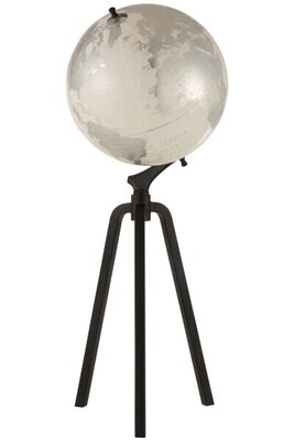 World Globe On Foot Marble Metal White/Silver/Black Extra Large