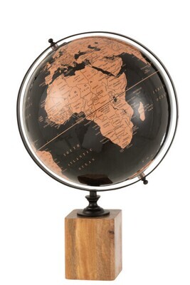 World Globe On Foot Wood Black/Brown Large