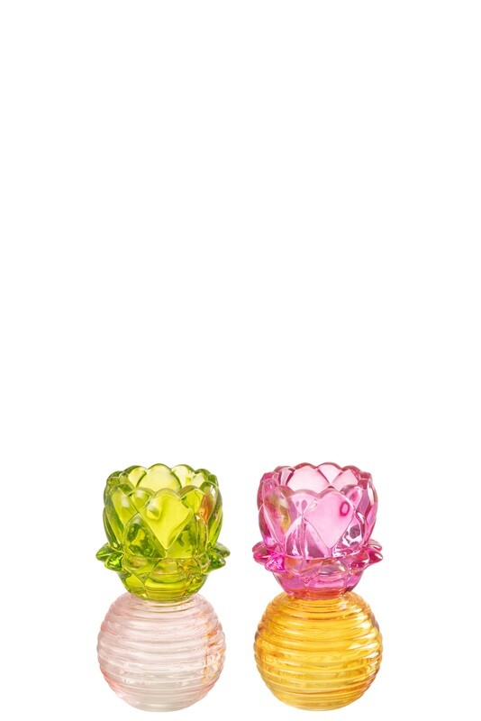 Candlestick Holder Flower Glass Small Mix Assortment Of 2